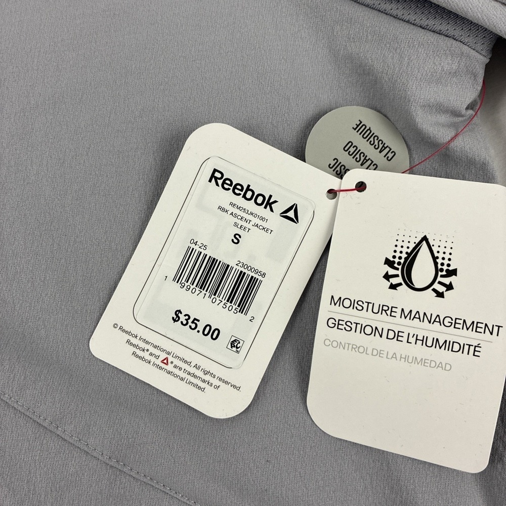 New Mens Reebok Ascent Full Zip Windbreaker Jacket Size Small NWT Gray Sleet - Picture 3 of 8